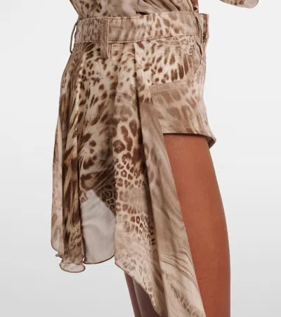 Blumarine Draped Leopard-print Cotton Shorts In Brown