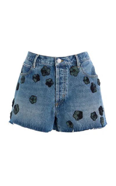 Frame The Hang Embellished Denim Shorts In Dark Wash