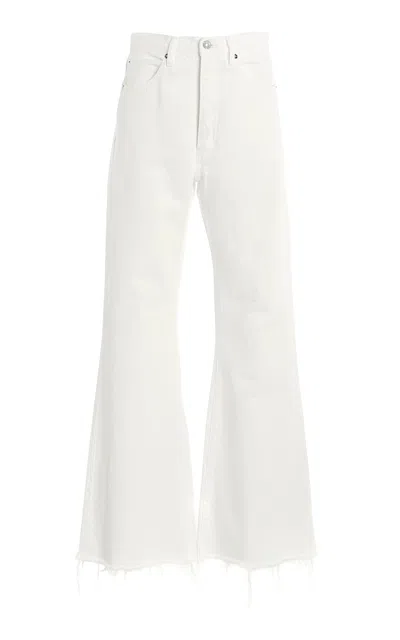 Frame The Lax Frayed Rigid High-rise Flared Jeans In White