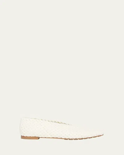 Bottega Veneta Mini Lido Intrecciato Leather Ballerina Flats In White