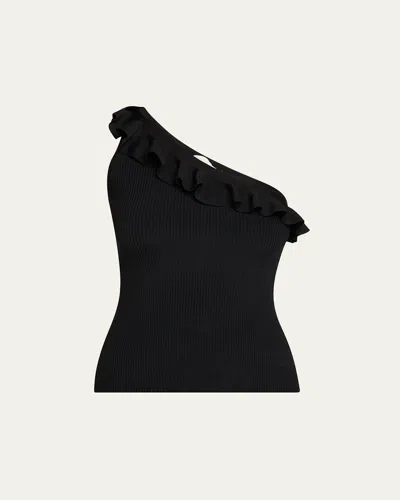 Zimmermann Asymmetric Ruffle Top In Black