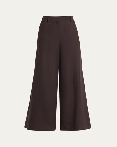 Twp Dees Wide-leg Linen Trousers In Dark Chocolate