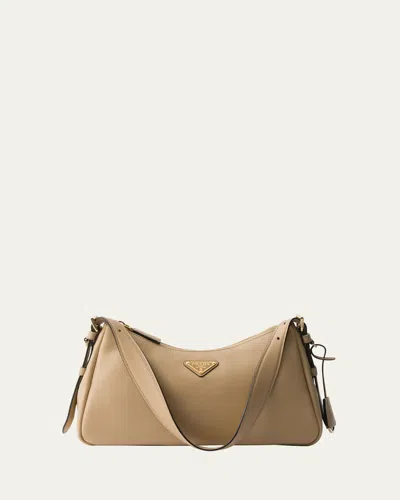 Prada Medium Aimee Zip Leather Shoulder Bag In F02yp Sabbia N