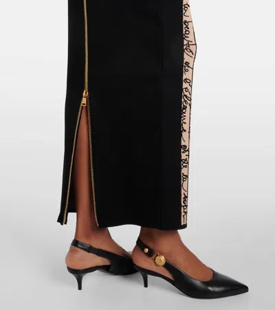 Balmain Long Knit Dress With Body Motif In Neutral