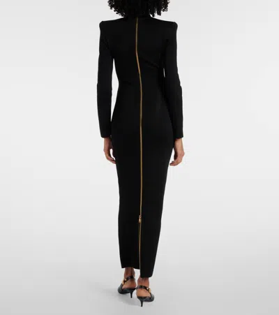 Balmain Long Knit Dress With Body Motif In Neutral