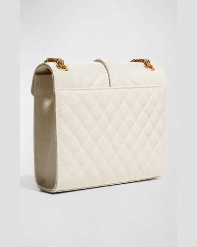 Saint Laurent Envelope Triquilt Medium Ysl Shoulder Bag In Grained Leather In White