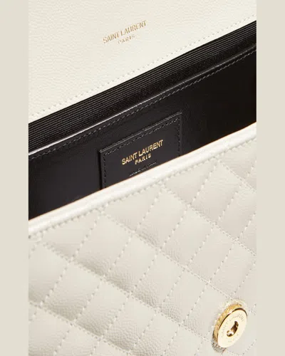 Saint Laurent Envelope Triquilt Medium Ysl Shoulder Bag In Grained Leather In White