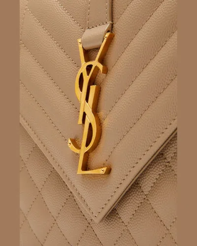 Saint Laurent Envelope Triquilt Medium Ysl Shoulder Bag In Grained Leather In Dark Beige