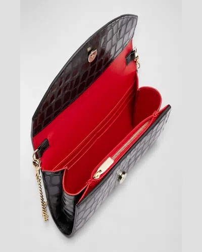 Christian Louboutin Loubi54 Wallet On Chain In Alligator Embossed Leather In Black