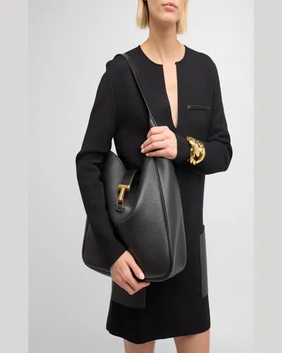 Tom Ford Monarch Large Hobo Bag In Leather In Black