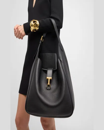 Tom Ford Monarch Large Hobo Bag In Leather In Black