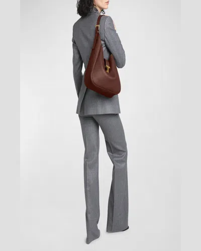 Tom Ford Monarch Large Hobo Bag In Leather In Black