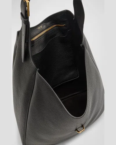 Tom Ford Monarch Large Hobo Bag In Leather In Black
