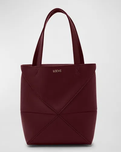 Loewe Puzzle Fold Mini Tote Bag In Shiny Leather In Dark Burgundy