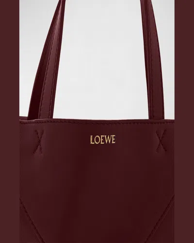 Loewe Puzzle Fold Mini Tote Bag In Shiny Leather In Dark Burgundy