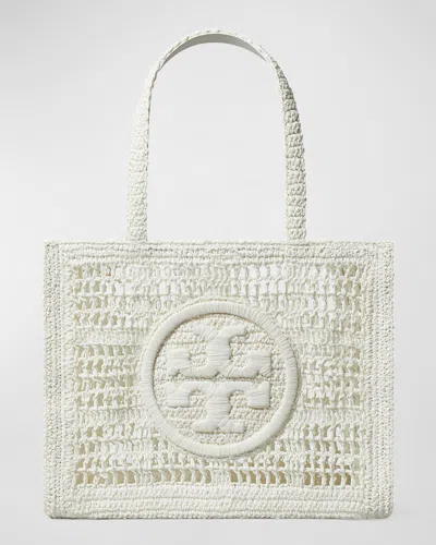 Tory Burch Ella Small Crochet Straw Tote Bag In White