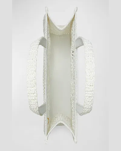 Tory Burch Ella Small Crochet Straw Tote Bag In White