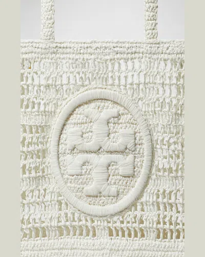 Tory Burch Ella Small Crochet Straw Tote Bag In White