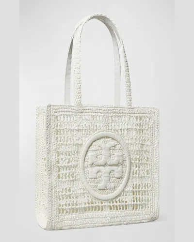 Tory Burch Ella Small Crochet Straw Tote Bag In White