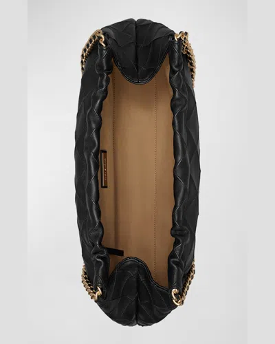 Tory Burch Fleming Hobo Shoulder Bag In Black Leather  In Black