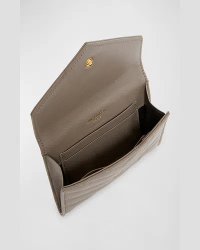 Saint Laurent Ysl Monogram Small Flap Wallet In Smooth Leather In Greyish Brown