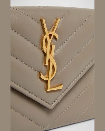 Saint Laurent Ysl Monogram Small Flap Wallet In Smooth Leather In Greyish Brown