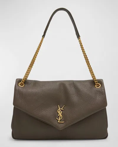 Saint Laurent Large Calypso Leather Shoulder Bag In Light Musk