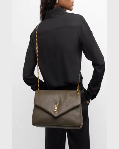 Saint Laurent Large Calypso Leather Shoulder Bag In Light Musk