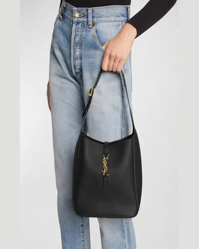 Saint Laurent Le 5 A 7 Ysl Small Hobo In Smooth Supple Leather In Black