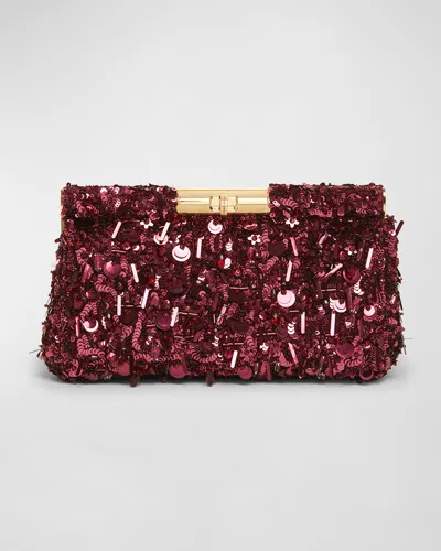 Dolce & Gabbana Marlene Sequined Clutch Bag In Bordeaux Rosso