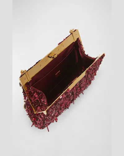 Dolce & Gabbana Marlene Sequined Clutch Bag In Bordeaux Rosso