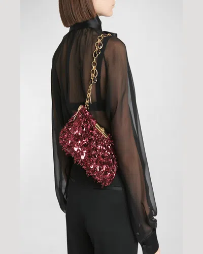 Dolce & Gabbana Marlene Sequined Clutch Bag In Bordeaux Rosso