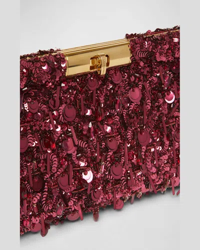 Dolce & Gabbana Marlene Sequined Clutch Bag In Bordeaux Rosso