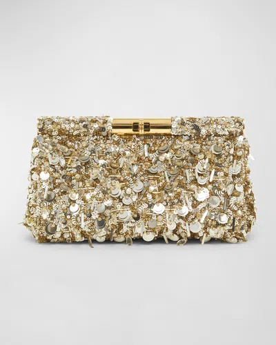 Dolce & Gabbana Marlene Sequined Clutch Bag In Oro
