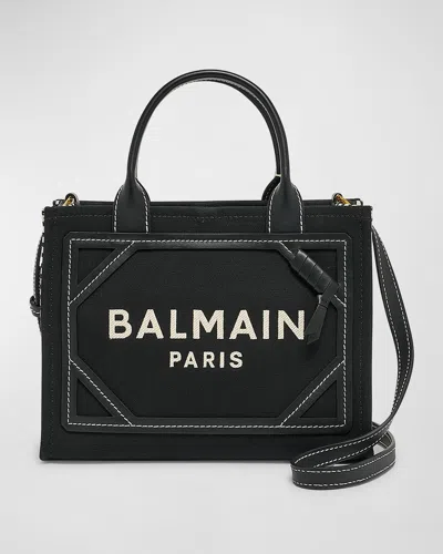 Balmain B Army Small Shopper Tote Bag In Monogram Canvas In Black