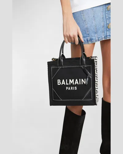Balmain B Army Small Shopper Tote Bag In Monogram Canvas In Black