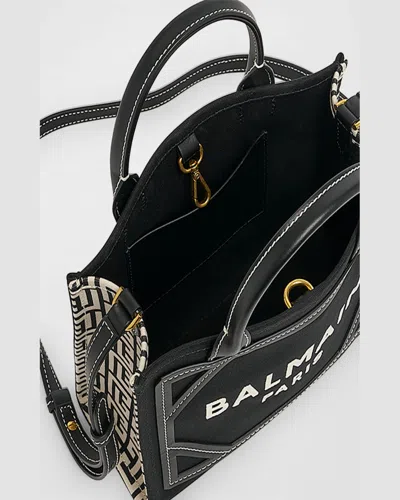Balmain B Army Small Shopper Tote Bag In Monogram Canvas In Black