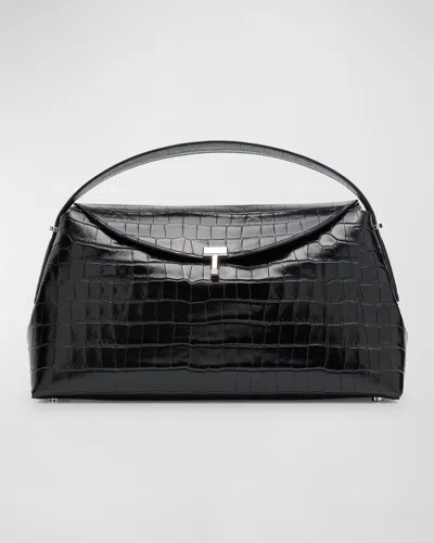 Totême T-lock Croc-embossed Top-handle Bag In Black