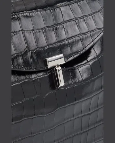 Totême T-lock Croc-embossed Top-handle Bag In Black