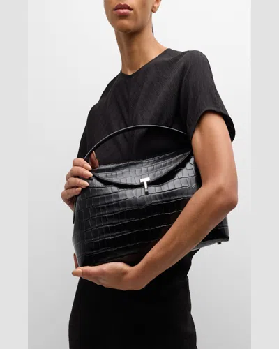 Totême T-lock Croc-embossed Top-handle Bag In Black