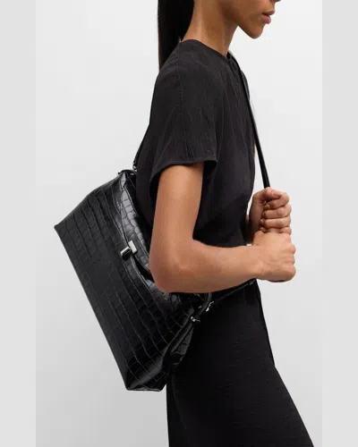 Totême T-lock Croc-embossed Top-handle Bag In Black