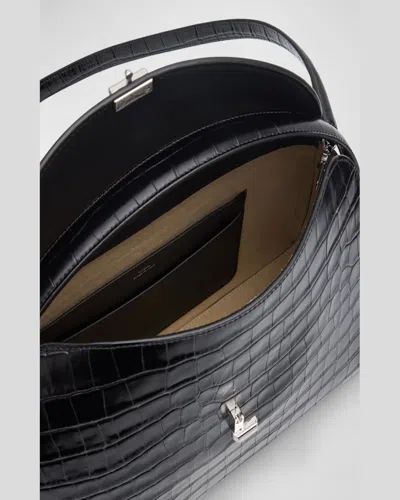 Totême T-lock Croc-embossed Top-handle Bag In Black
