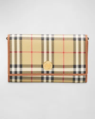 Burberry Hannah Flap Check Canvas Wallet In Archive Beige