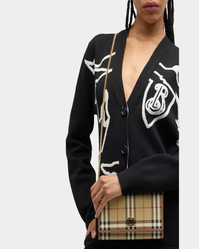 Burberry Hannah Flap Check Canvas Wallet In Archive Beige