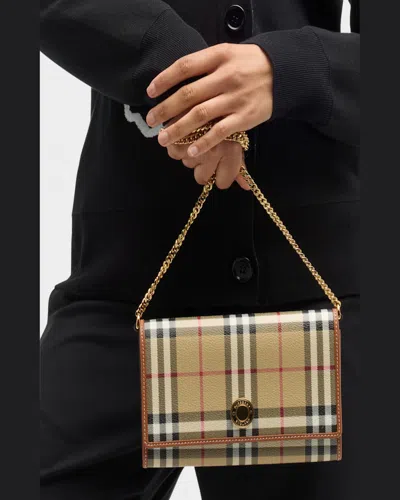 Burberry Hannah Flap Check Canvas Wallet In Archive Beige