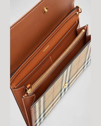 Burberry Hannah Flap Check Canvas Wallet In Archive Beige