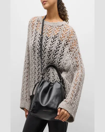 Brunello Cucinelli Leather Shoulder Bag Chain Detail In Black