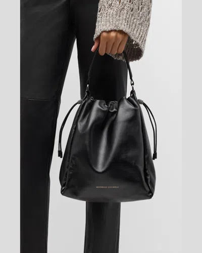 Brunello Cucinelli Leather Shoulder Bag Chain Detail In Black