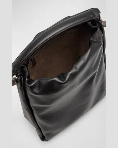 Brunello Cucinelli Leather Shoulder Bag Chain Detail In Black