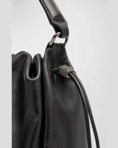 Brunello Cucinelli Leather Shoulder Bag Chain Detail In Black